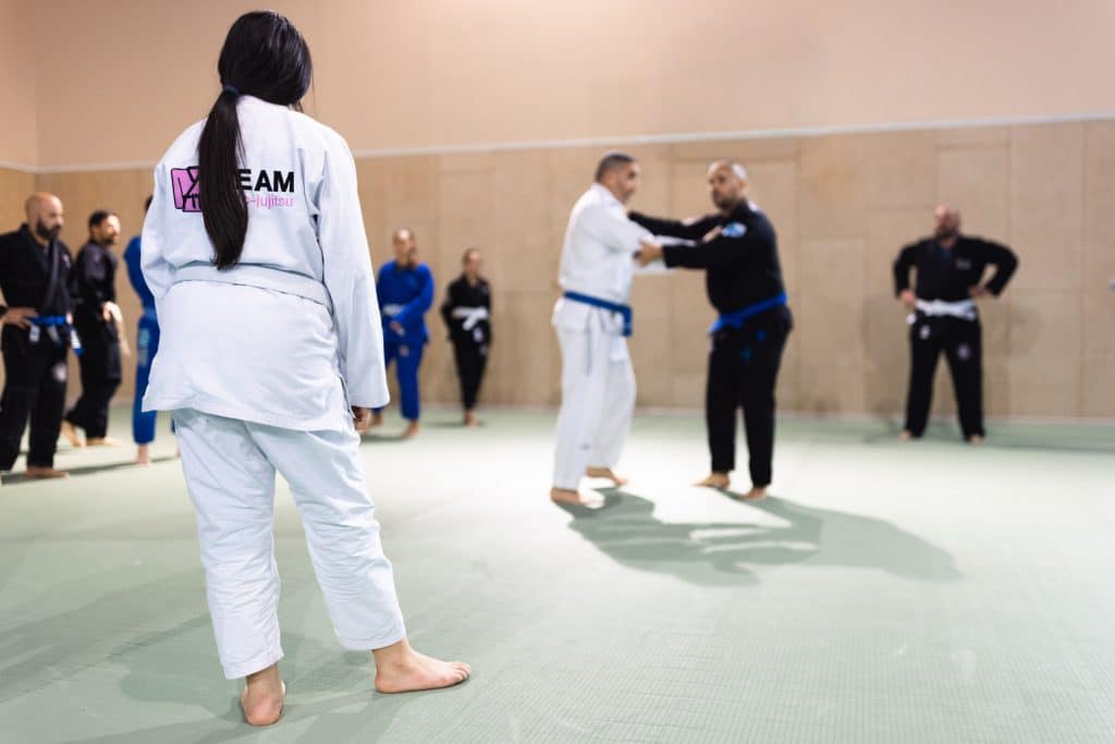 Cours de jiu-jitsu brésilien au dojo Hamaskaïne à Marseille, entraînement encadré par Team judo Jujitsu avec adultes et ceintures bleues sur tatami